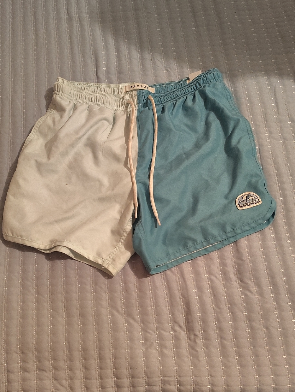 PacSun Light Blue and White Two-Tone Swim Shorts